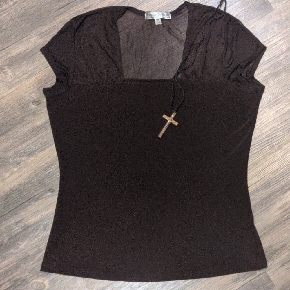 Vintage Suzie slinky mesh shouldered top M